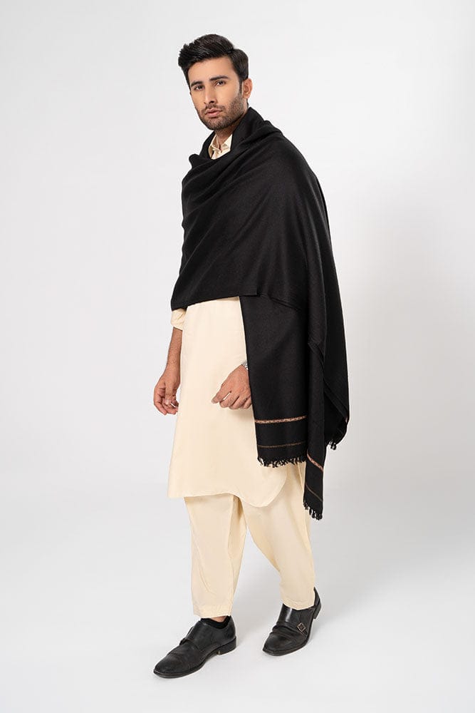 Men Shawls - Pure Pashmina Shawal ( Black )